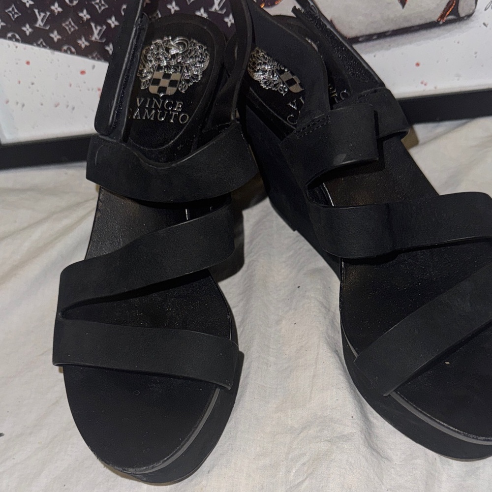 Vince Camuto Black Wedge Sandals